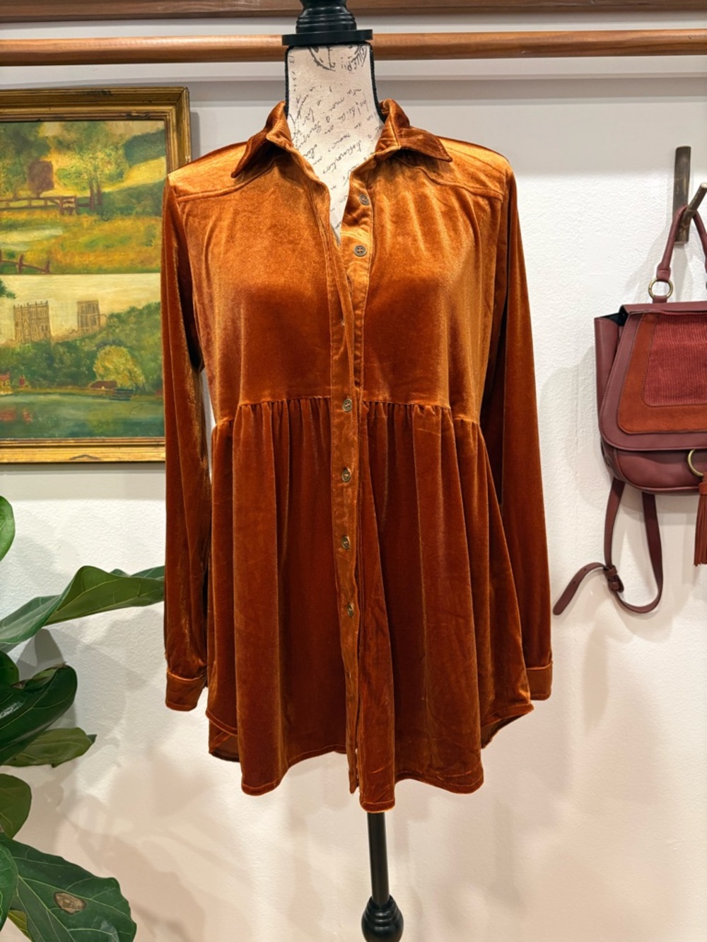 Umgee Rust Orange Velvet Babydoll Mini Dress